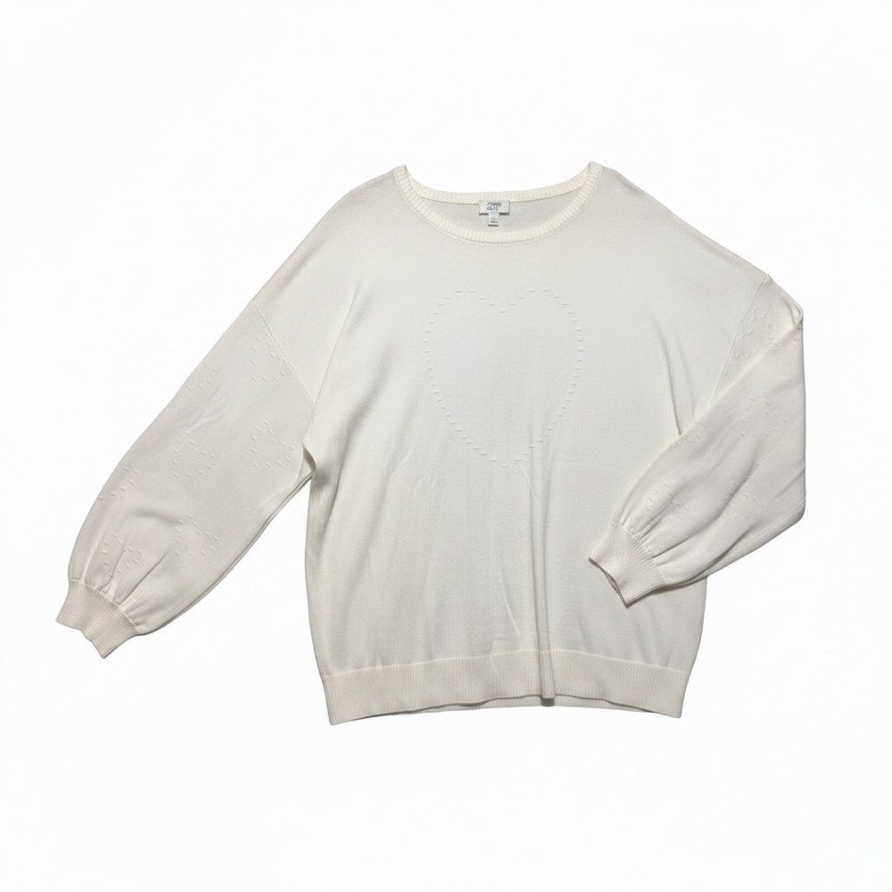 Crown & Ivy Hearts Aplenty Women XXL Ivory White Pointelle Knit Heart Sweater